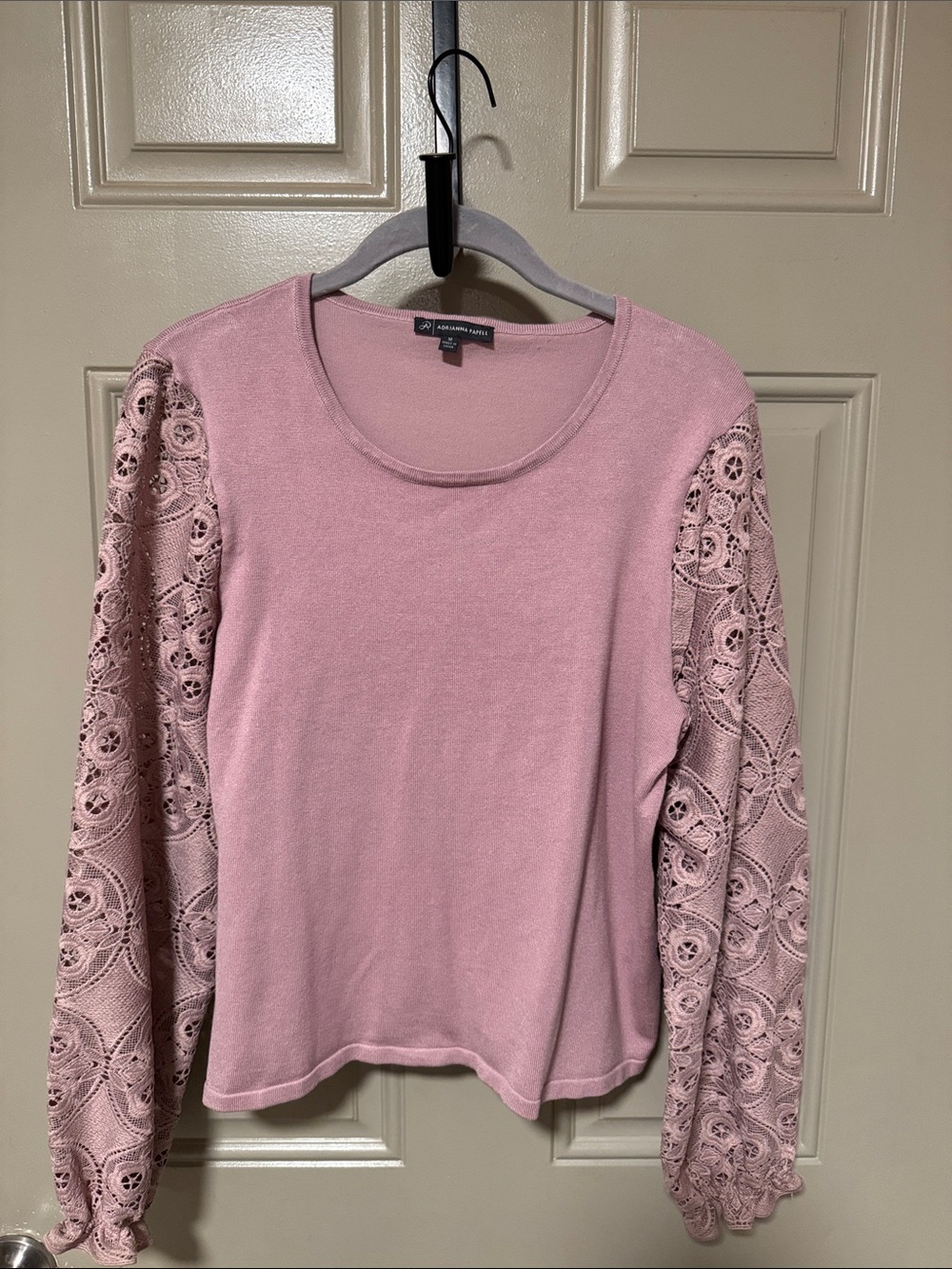 Adrianna Papell Dusty Rose Long Sleeve Tee with Lace Sleeves